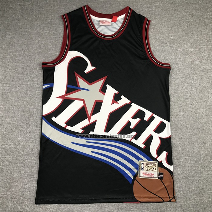 Camiseta Philadelphia 76ers Allen Iverson NO 3 Mitchell & Ness Big Face Negro